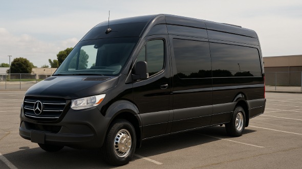 Exterior of Charter Bus Company Brownsville's 14 Passenger Sprinter Limousine in Brownsville