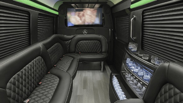 Interior of Charter Bus Company McAllen's 14 Passenger Sprinter Limousine in McAllen