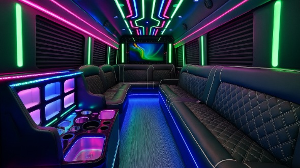 Interior of Charter Bus Company Brownsville's 25 Passenger Party Bus in Brownsville